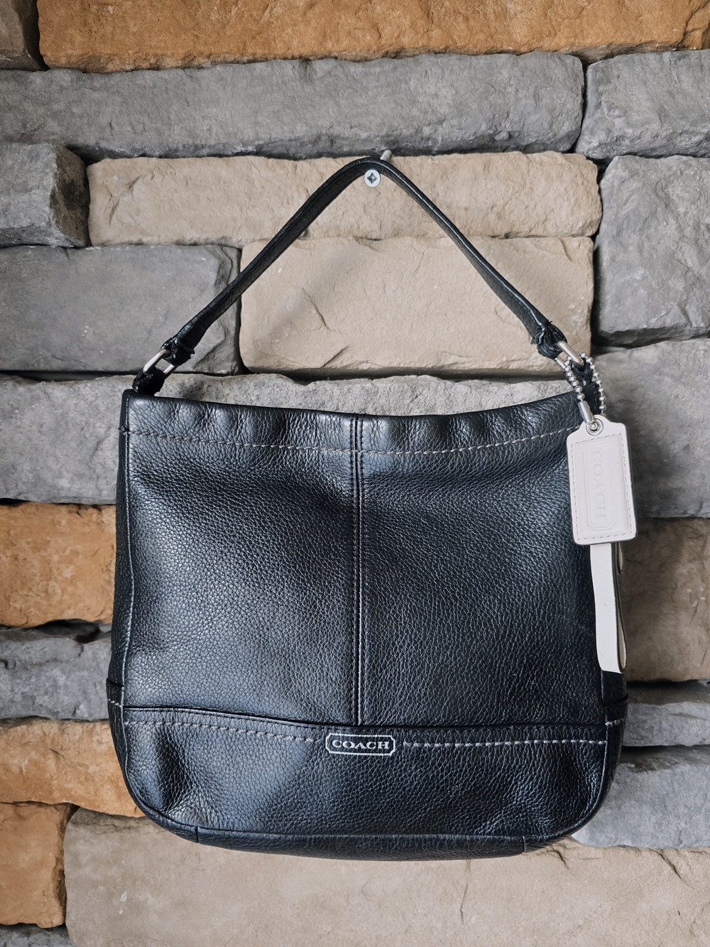 COACH Park Black Pebbled Leather Small Hobo Shoulder Bag Crossbody Purse *READ*